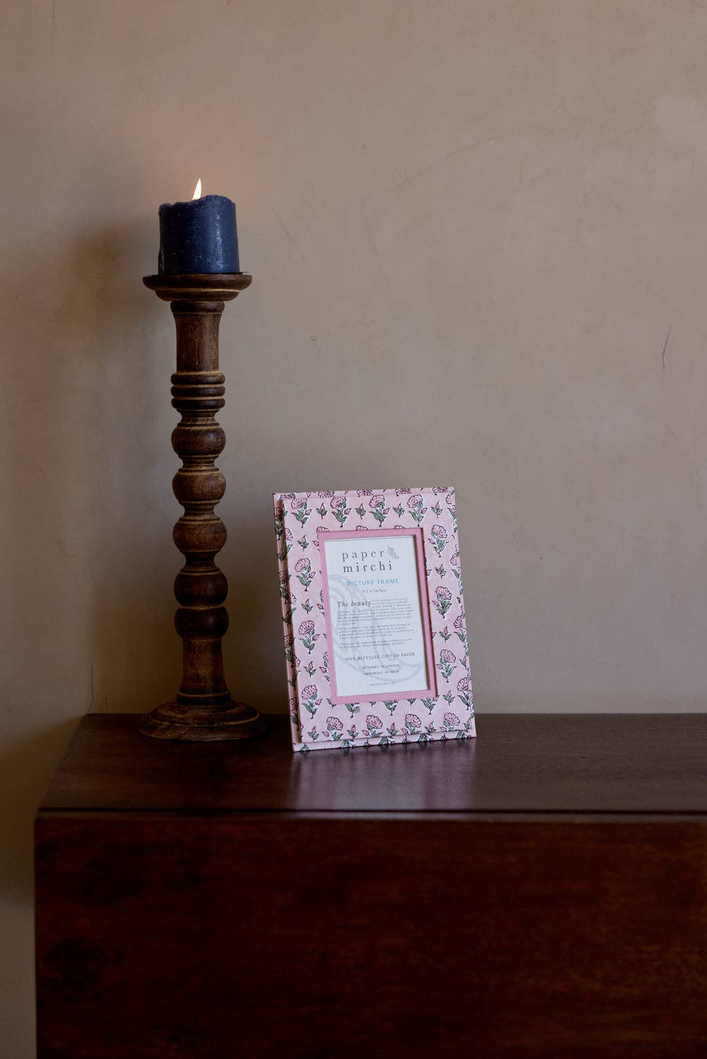 hand block print picture frame 4x6 ditsy floral blush recycled cotton paper India