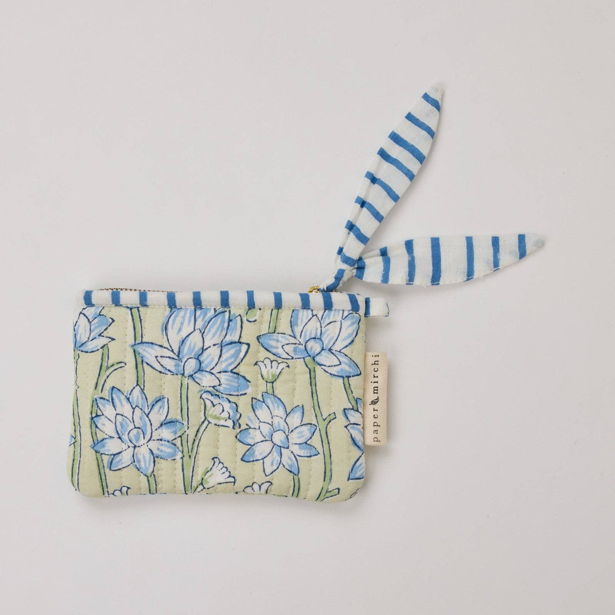 hand block print zipped pouch set organic cotton floral indigo India Paper Mirchi