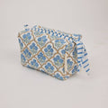 hand block print quilted toiletry bag small trellis indigo organic cotton India