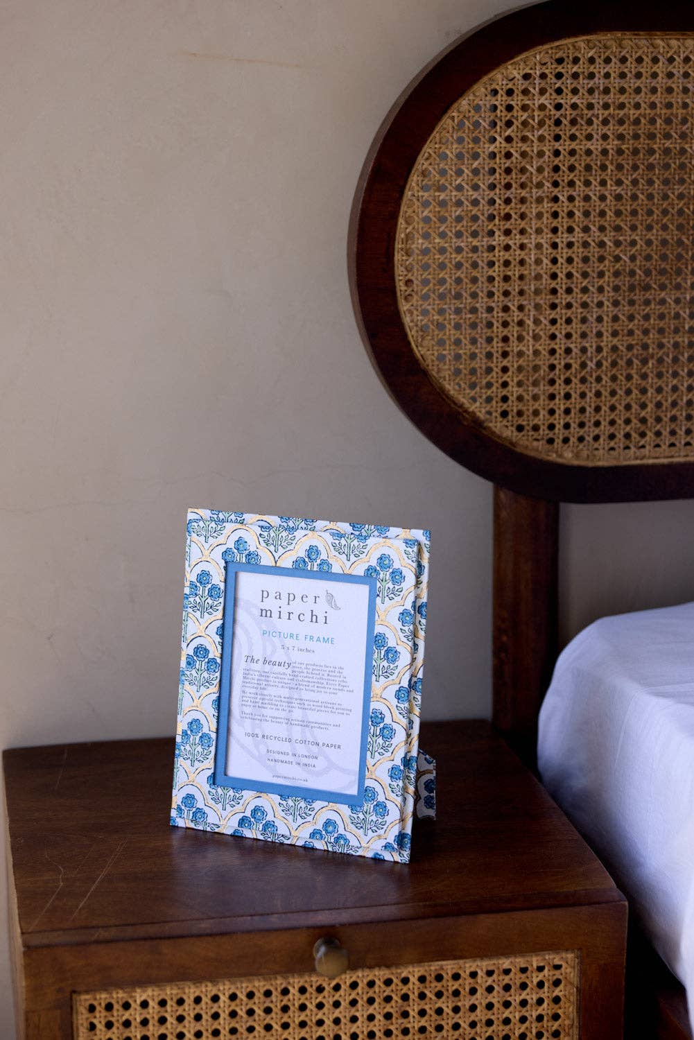 hand block print picture frame 5x7 trellis indigo recycled cotton paper India