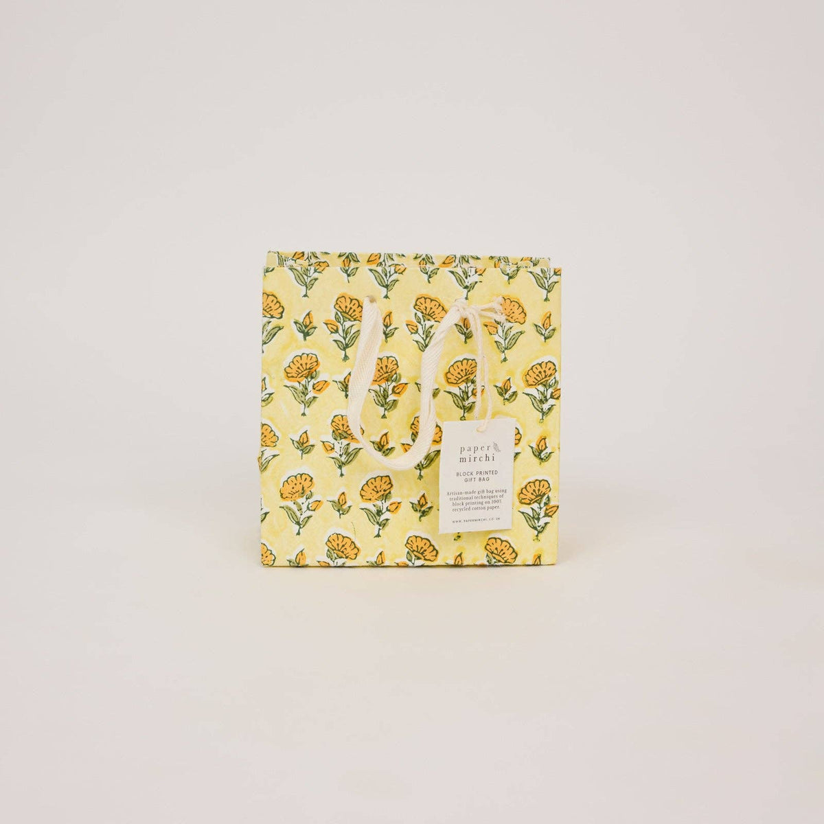 hand block print gift bags small sunshine recycled cotton paper Paper Mirchi India