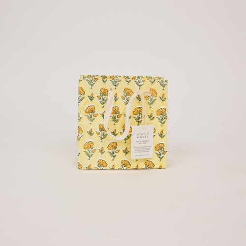 hand block print gift bags small sunshine recycled cotton paper Paper Mirchi India