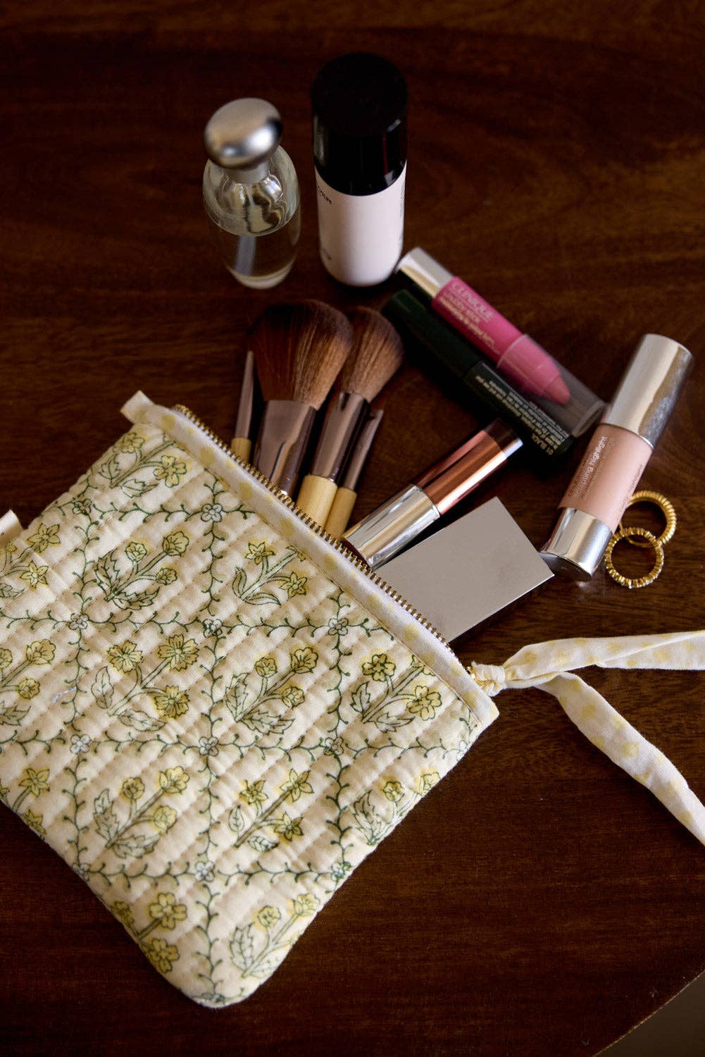 hand block print zipped pouch set organic cotton floral buttercream India Paper Mirchi
