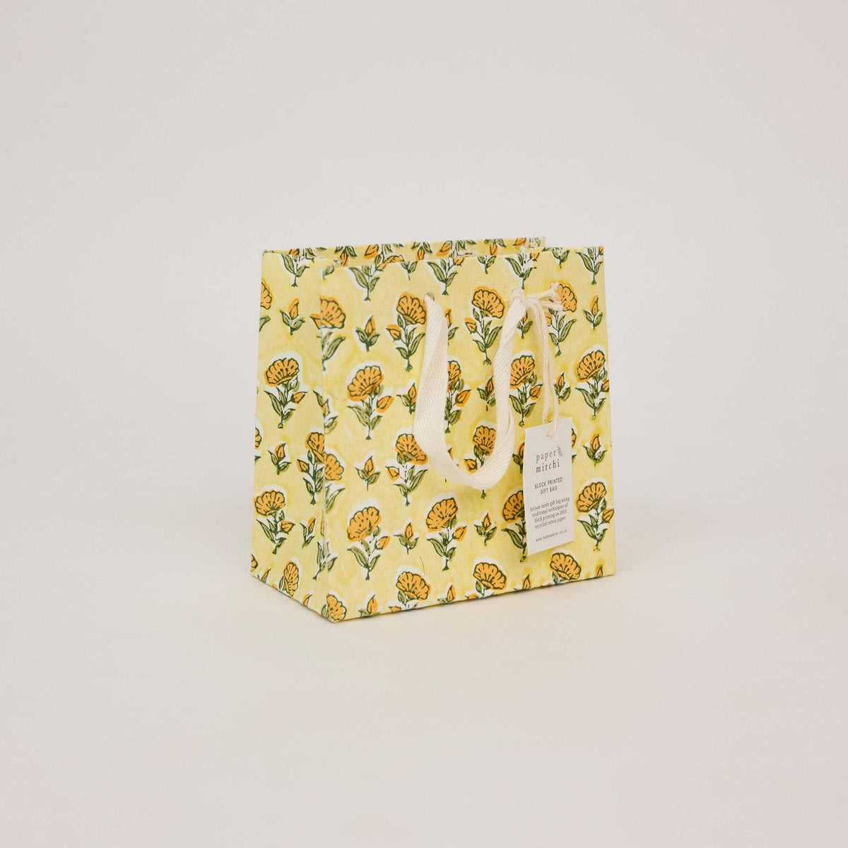 hand block print gift bags small sunshine recycled cotton paper Paper Mirchi India
