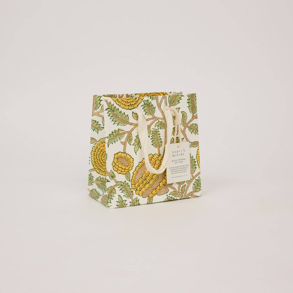 hand block print gift bags small sunshine recycled cotton paper Paper Mirchi India