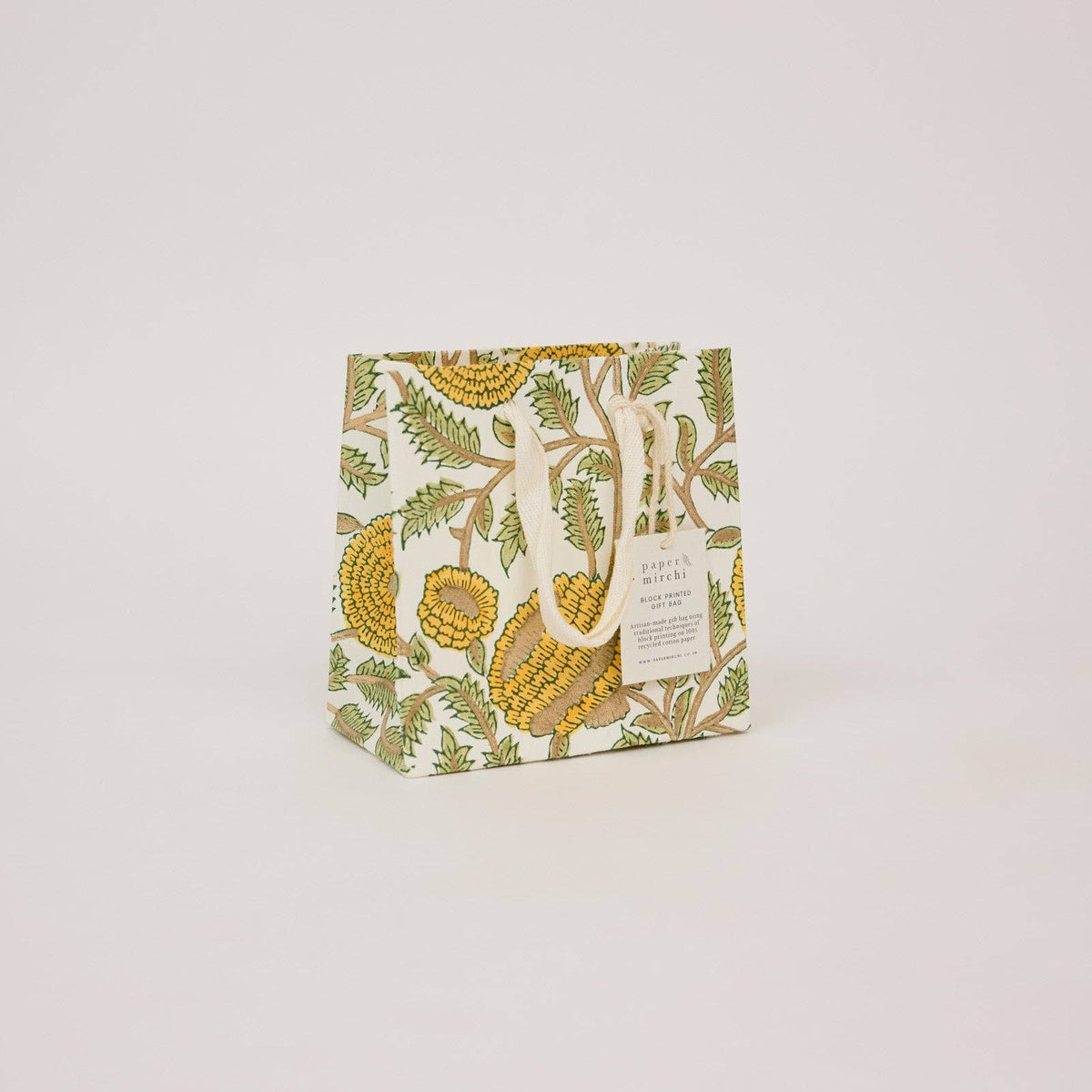 hand block print gift bags small sunshine recycled cotton paper Paper Mirchi India