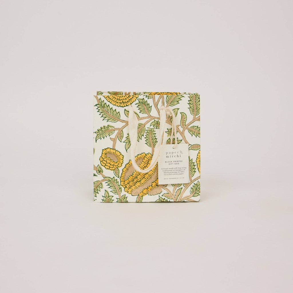 hand block print gift bags small sunshine recycled cotton paper Paper Mirchi India