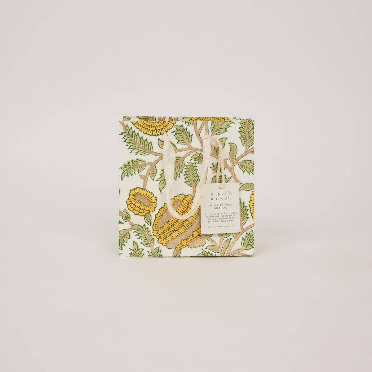 hand block print gift bags small sunshine recycled cotton paper Paper Mirchi India