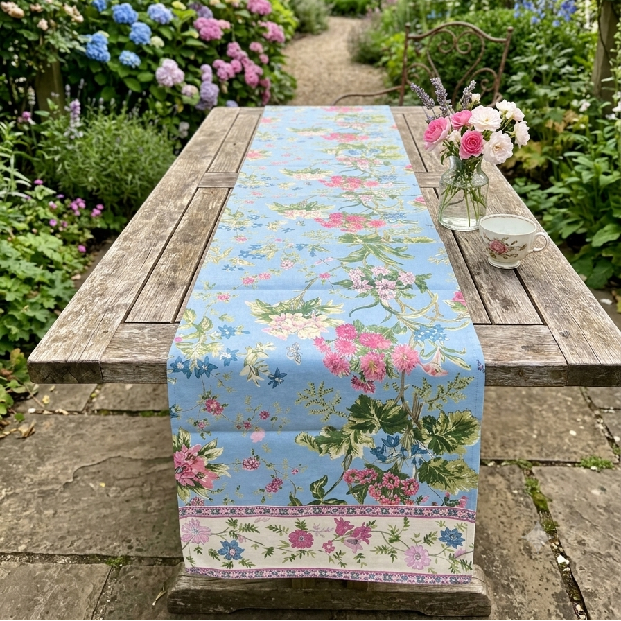 Block Print Table Runner — Sardinia Chambray, Canvas